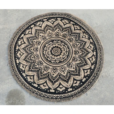 Afbeelding van Vloerkleed Jaipur Jute Klasik Tapijt 100% Beige Zwart rond 200 cm