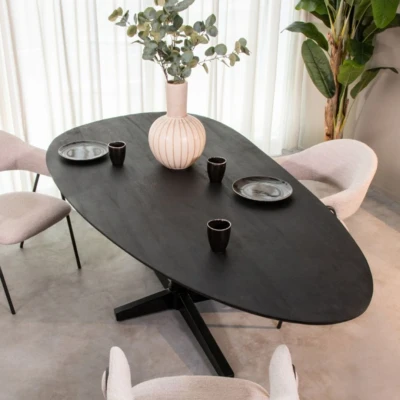 Afbeelding van LABEL51 Eetkamertafel Rosie Zwart Mangohout 220x100 cm