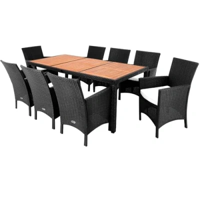 Afbeelding van Casaria Tuinset Polyrattan 9 delig Acaciahout Kussens Bruin
