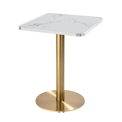Afbeelding van Oviala Eettafel 60 x cm met gouden voet en wit/zilver marmeren bekleding