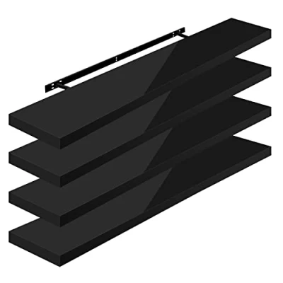 Afbeelding van WOLTU Volato RG9484sz 4 Wandrek, set van planken, wandboard, vrij zwevend, zwevende plank, hout, 120 x 22,9 3,8 cm, zwart