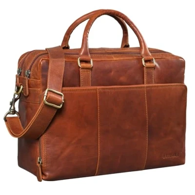 Afbeelding van STILORD &#039;Isaac&#039; Business Schoudertas Leer Vintage Aktetas 13,3&#039; Laptoptas Grote Werktas Zakelijke Leraarstas Elegante Lederen Kantoortas voor Heren Dames Echt Leer, Kleur:maraska bruin