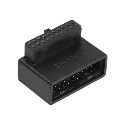 Afbeelding van QIANRENON USB 3.0 19/20 Pin 90 Graden Adapter Mannelijk naar Vrouwelijk L Draai Rechte Hoek Socket voor Desktop Moederbord Interne Connector (PH19A)
