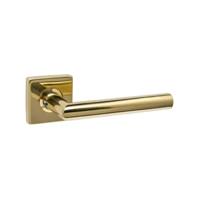 Afbeelding van Intersteel deurkruk Jura met rozet massief verdekt 53x53x10mm nokken PVD messingkleur