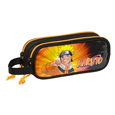 Afbeelding van Pennenetui met 2 vakken Naruto Zwart Oranje 21 x 8 6 cm