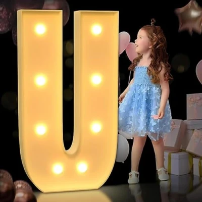 Afbeelding van Grote Marquee Light Up Letter, Letters, Mozaïek Giant Letters For Verjaardagen, Bruiloften, Babyjubilea (Color : U, Size 100cm)