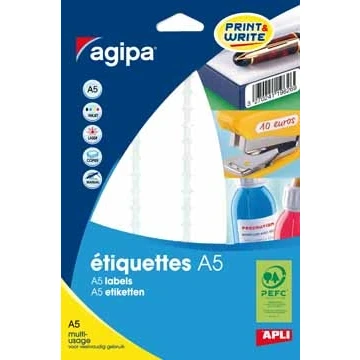 Afbeelding van Agipa Witte Etiketten Print &amp; Write Ft 56 X 34 Mm (b H), 192 Stuks, 12 Per Blad Etiket
