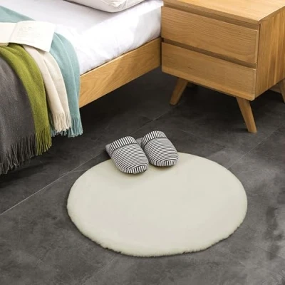 Afbeelding van Teppich Wölkchen Pluizig Tapijt Van Imitatiebont Konijnenbont, Kort Bont, Hoogpolig Bont Voor Woonkamer Of Slaapkamerkleed Rond Beige 60cm