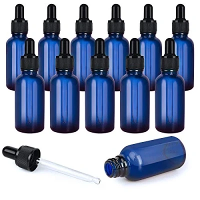 Afbeelding van Ulable 12 stuks 30 ml glazen fles, lege fles met druppelaar, laboratorium, etherische olie, aromatherapie (blauw)