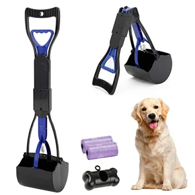 Afbeelding van HyAdierTech Lange handgreep huisdier Pooper Scooper, 24 inch opvouwbare draagbare solide gekartelde tanden reinigen pick up nestgrijper remover gereedschap voor buiten/binnen kat en hond dier afval (blauw)