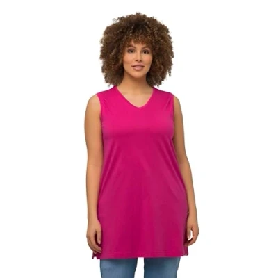 Afbeelding van Ulla Popken 531122755 58+ damestop, grote maten, plus size, top, V hals, losse snit, blauwzwart, maat 58+, Donkerblauw, 58 60