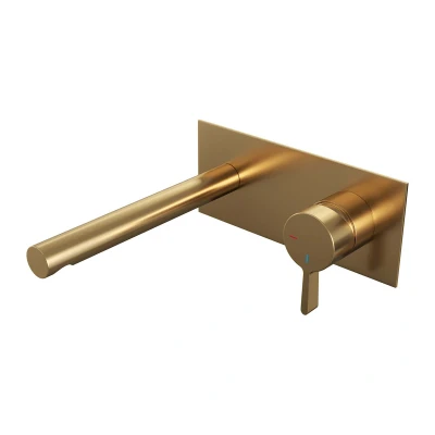 Afbeelding van Brauer Gold Edition Wastafelmengkraan inbouw rechte uitloop links hendel middel dik afdekplaat model E 1 PVD geborsteld goud