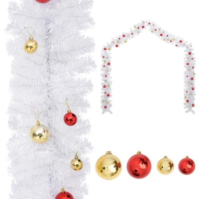 Afbeelding van Kerstslinger versierd met kerstballen 10 m wit