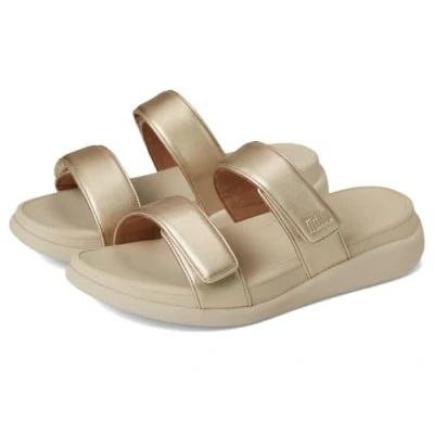 Afbeelding van FitFlop F Mode Go Adjustable Flatform Two Bar Slides Vrouwen Platino