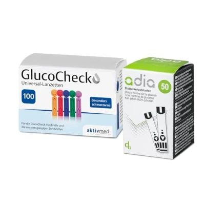 Afbeelding van Diabetici voordeelpakket: adia 50 bloedsuikerteststrips + 100 bloedlancetten (universele lancetten) voor het meten van de bloedsuikerspiegel met bloedglucosemeter