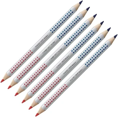 Afbeelding van Faber Castell 205083 Jumbo Grip kleurpotloden, vulpotlood, 6 stuks, rood en blauw, ideaal voor schrijfbeginners