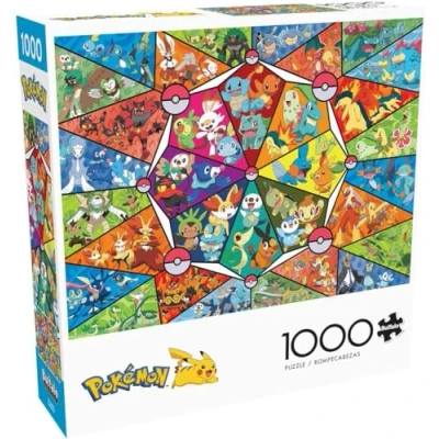 Afbeelding van Buffalo Games Pokemon : Gebrandschilderd glas starters 1000 stukjes puzzel voor volwassenen uitdagende perfect game avonden afgewerkte grootte is 26,75 x 19,75