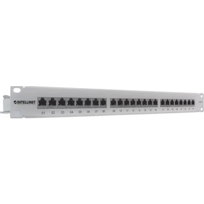 Afbeelding van Intellinet Port Origin patchpaneel UTP 19&quot; 1 HE Cat6 24 poorten FTP grijs 19 inch