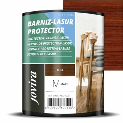Afbeelding van LASUR MATTE BESCHERMENDE VERNIS in water. Het beschermt, decoreert en verfraait alle houtsoorten. (750 milliliter, teak)