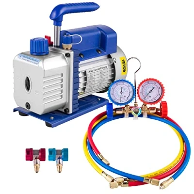 Afbeelding van VEVOR vacuümpomp 3CFM 1/4 PS, voor koeling, 85 l/min met manometer AC/DC, R12, R22 of R134a