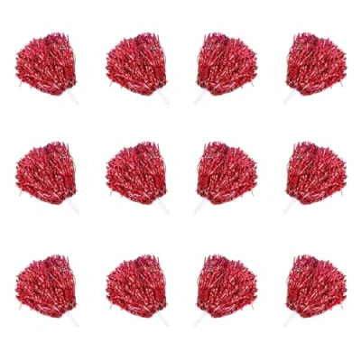 Afbeelding van 12 stuks cheerleading pompons, cheerleader metallic poppen, lichtmetallic cheersbal voor sportevenementen, balspellen, dansen, carnavalsfeesten, rood, 1