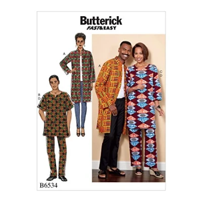 Afbeelding van Butterick Patronen 6534 XN, Misses/Herenjas, tuniek en broek, maten XL XXXL, Weefsel, meerkleurig, 17 x 0,5 22 cm