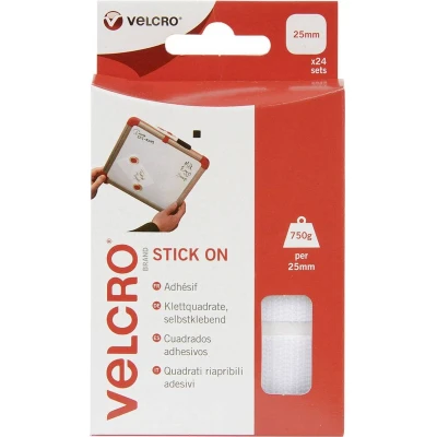 Afbeelding van VELCRO® VEL EC60235 Klittenband vierkanten Om vast te plakken Haak en lusdeel (l x b) 25 mm Wit 24 paar