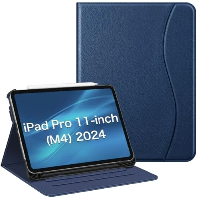 Afbeelding van FINTIE Beschermhoes voor iPad Pro 11 inch (M4) 2024 [Modelnummer: A2836/A2837/A3006] met Potloodhouder, Multi angli Slim Fit Folio Cover Case Pocket en Auto Wake/Slaap, Donkerblauw