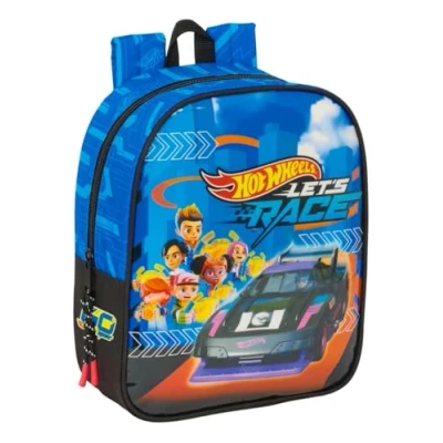 Afbeelding van Safta Hot Wheels Let&#039;s Race Kinderrugzak, schoolrugzak, aanpasbaar aan kinderwagen, ideaal voor kleuterscholen, comfortabel en veelzijdig, kwaliteit duurzaamheid, 22 x 10 27 cm, Blauw/Zwart, M,