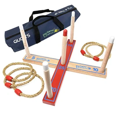 Afbeelding van Big Game Hunters Quoits Game. Kwaliteit touw houten ring gooien spel, Hoopla Outdoor speelgoed in draagtas. Tuinspellen voor kinderen. Premium Set met bonus canvas reistas inbegrepen