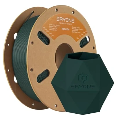 Afbeelding van ERYONE PLA 3D printerfilament, mat, 1,75 mm, maatnauwkeurigheid +/ 0,03 1 kg, spoel, mat zwart woud, groen
