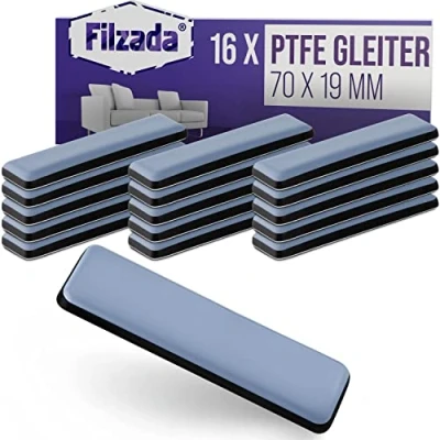 Afbeelding van Filzada® 16x Teflon glijders zelfklevend 70 x 19 mm (vierkant) professionele meubelglijders/tapijtglijders PTFE (Teflon)