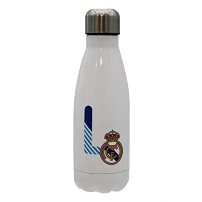 Afbeelding van Real Madrid roestvrijstalen waterfles, hermetische sluiting, met letter L ontwerp in blauw, 550 ml, witte kleur, officieel product (CyP Brands)
