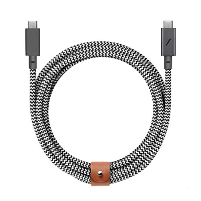 Afbeelding van Native Union Type C Belt kabel Pro 240W USB naar 2,4 m ultrasterke oplaadkabel met leren riem Compatibel iPhone 15, 15 Max, MacBook 14&quot;/16&quot; M2, Air 15&quot; iPad (Zebra)