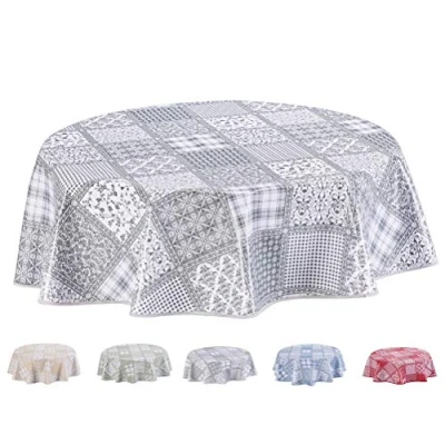 Afbeelding van Home Direct Tafelkleed van pvc, rond, 155 cm, lichtgrijs