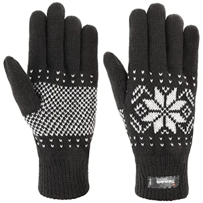 Afbeelding van Lipodo Snowflake Thinsulate Handschoenen Dames/Heren vingerhandschoenen gebreide met voering voor Herfst/Winter XL zwart