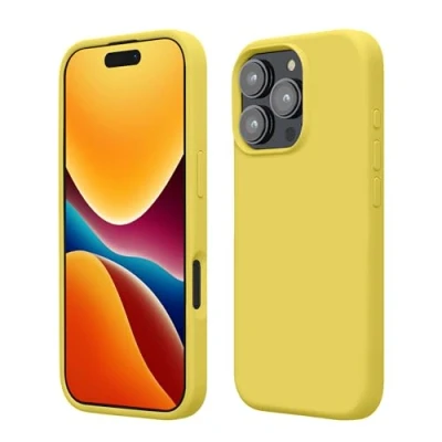 Afbeelding van kwmobile telefoonhoesje geschikt voor Apple iPhone 16 Pro Hoesje met siliconen coating Smartphone case in citroengeel