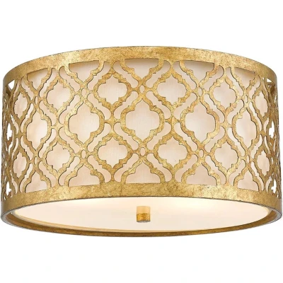 Afbeelding van Gilded Nola LED Plafondlamp Arabella 2X E27 Max 60W Dimbaar Distressed Gold, Ivory Shade
