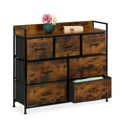 Afbeelding van Relaxdays ladekast dressoir commode halkast slaapkamer 7 lades metaal stof industrieel/zwart
