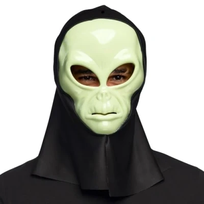 Afbeelding van Boland Gezichtsmasker Alien met kap Volwassenen Science fiction Buitenaards Glow in the Dark Accessoire Verkleden Halloween Carnaval