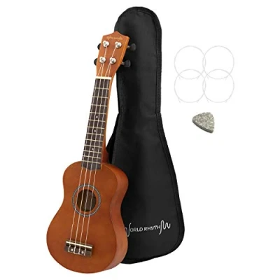 Afbeelding van World Rhythm Sopraan Ukulele Beginner Uke in Natuurlijke Afwerking met Gigbag, Reserve Snaren &amp; Vilt Pick
