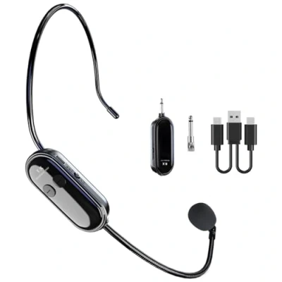 Afbeelding van draadloze microfoon headset, 2,4 GHz 48,8 m bereik headset en handheld 2 in 1, 6,35 mm &amp; 3,5 aansluitingen Plug Type C opladen voor luidsprekers,