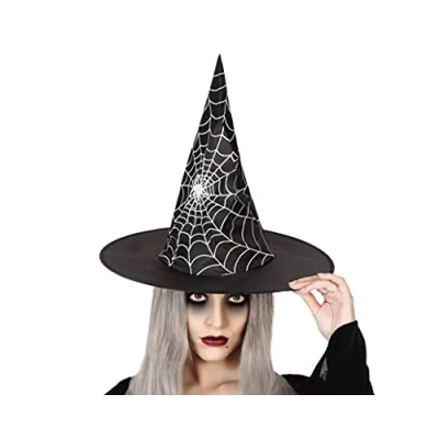 Afbeelding van Halloween heksenhoed met spinnenweb one size zwart/zilver meisjes/dames Verkleedhoofddeksels