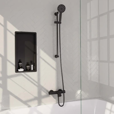 Afbeelding van Brauer Black Edition Badkraan Opbouw glijstang 2 functies gladde knoppen handdouche rond 3 standen mat zwart