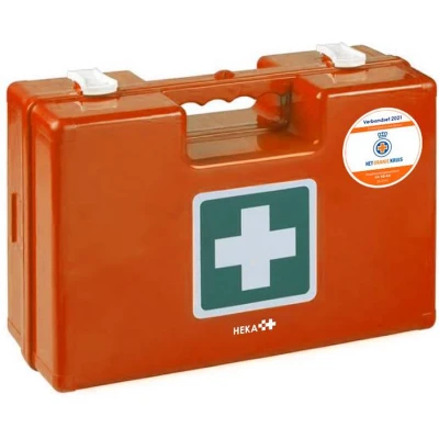 Afbeelding van HEKA EHBO verbandkoffer BHV (Oranje Kruis Richtlijn 2021). De koffer is inclusief wandbeugel en bevestigingsmateriaal!