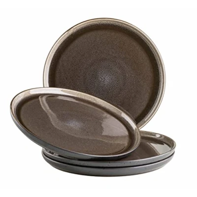 Afbeelding van MÄSER Niara Serie Niara, moderne platte bordenset voor 4 personen, in spannende vintage look, grote borden van keramiek, aardewerk, grijs/zwart