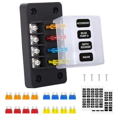 Afbeelding van GUNGY Zekeringkast, 12 V, 4 weg zekeringhouder, autozekeringhouder met 16 zekeringen en stickers voor auto, boot, camper vrachtwagen