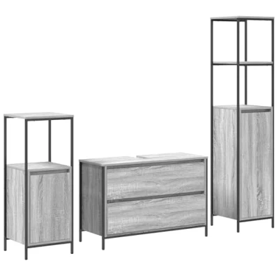Afbeelding van vidaXL Badkamermeubilair Sets Set van 3 Grijze sonoma Bewerkt hout
