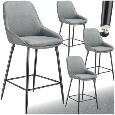 Afbeelding van tectake® Set van 4 Barkrukken Siera Gestoffeerde Barkruk met rugleuning Barstoelen Barstoel voetensteun Eetkamerstoel stoffen bekleding en zachte schuimvulling Stevige stalen poten antislip vloerbescherming Grijs/Zwart