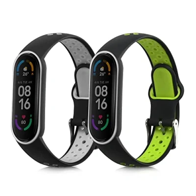 Afbeelding van kwmobile 2x horlogebandjes geschikt voor Xiaomi Mi Smart band 6 / 5 bandje Smartwatch bandjes van TPU Activity tracker horloge in zwart grijs groen